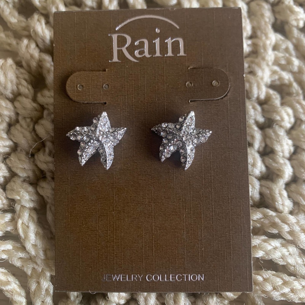 Rain clear pave starfish post earrings NWT